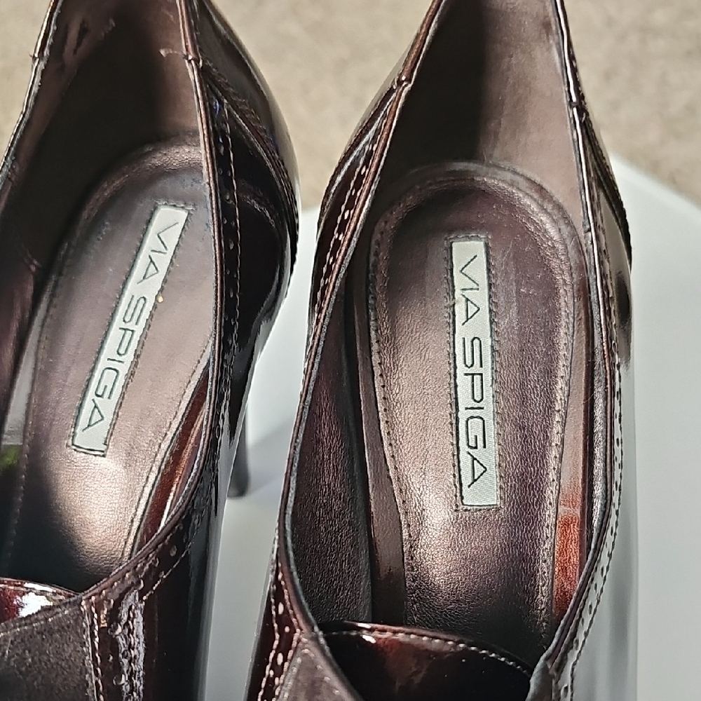 Via Spiga Oxford Metallic Brown Lace-Up Heels, Womens Size 9 - Picture 3 of 8
